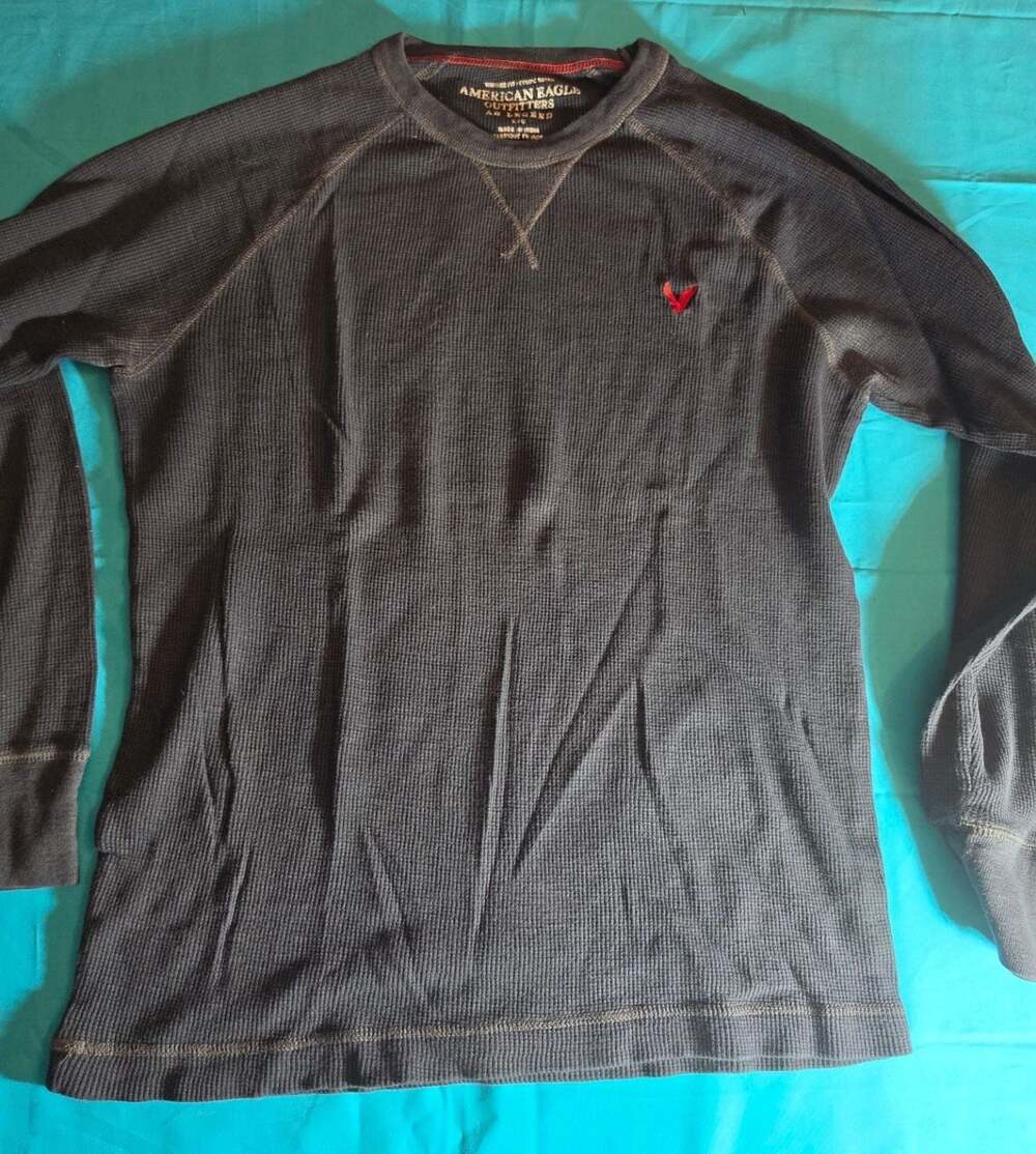 AE Legend Vintage Fit Waffle Knit Long Sleeve Thermal Shirt Black Size L